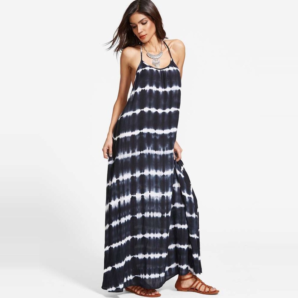 Open Y Back Tie Dye Maxi Dress Midnight - Picture 4 of 7